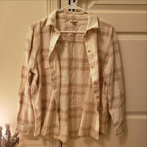 a.n.a Cream and White Plaid Blouse